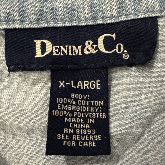 Vintage Denim&Co. Embroidered Denim Jacket Size XL Short Sleeve Zip Up Floral - Picture 3 of 9